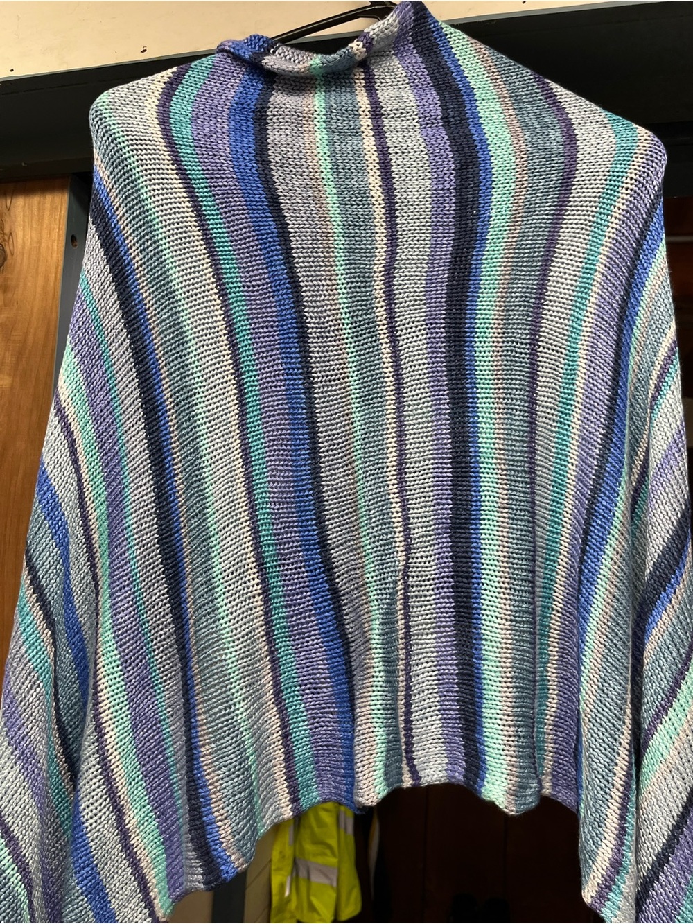 Striped Blue & Gray Women's Knit Poncho Sweater artisan